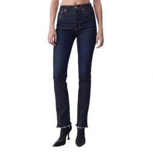 Re/Done Dark Wash Comfort Stretch Double Needle High Rise Long Jean Size 26